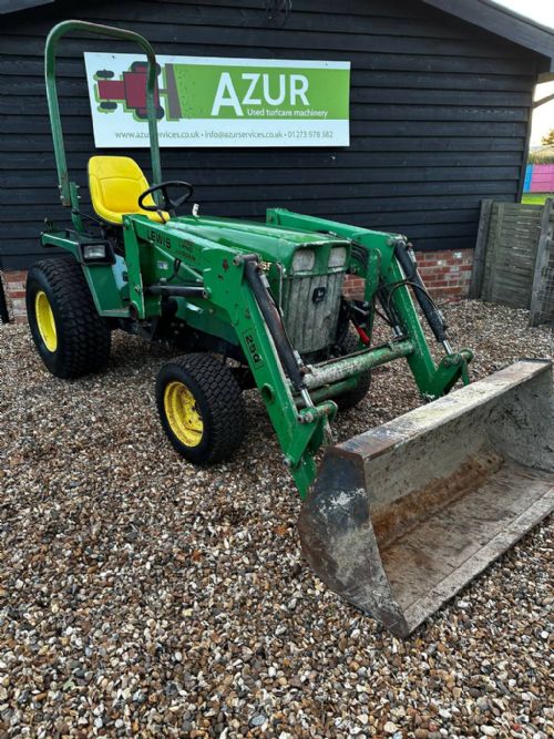 John Deere 855 Compact Tractor with front loader and bucket for sale
